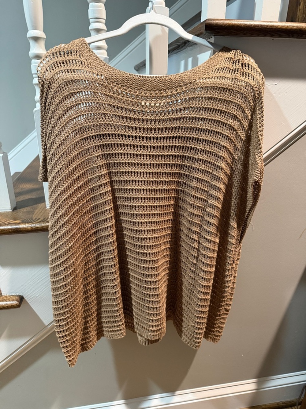 Max Studio Open-Knit Scoop Neck Sweater in Tan